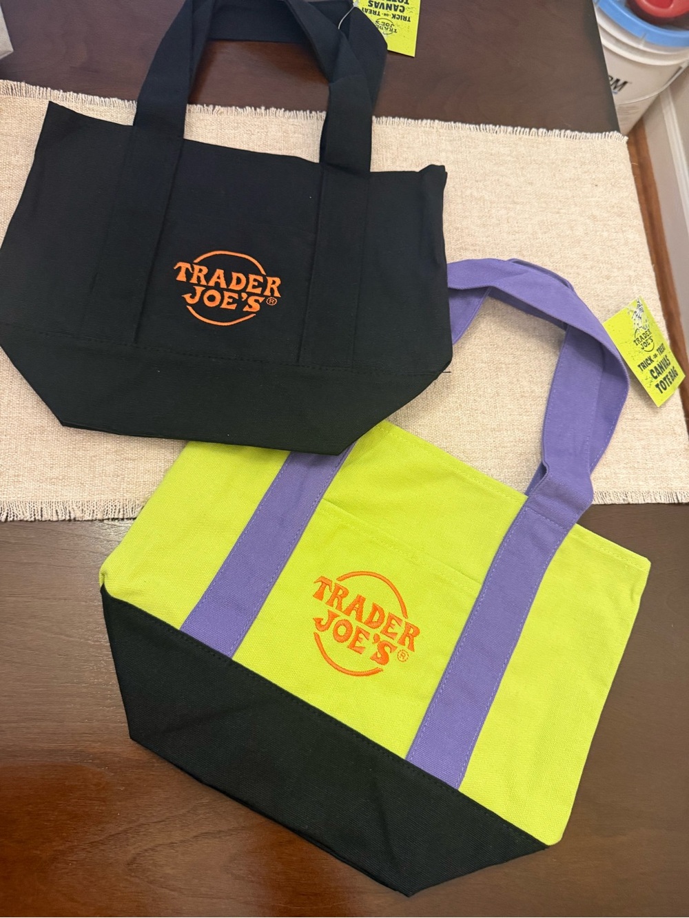 2026 Trader Joe's Halloween Tote Bag - Black & Lime with Purple Straps